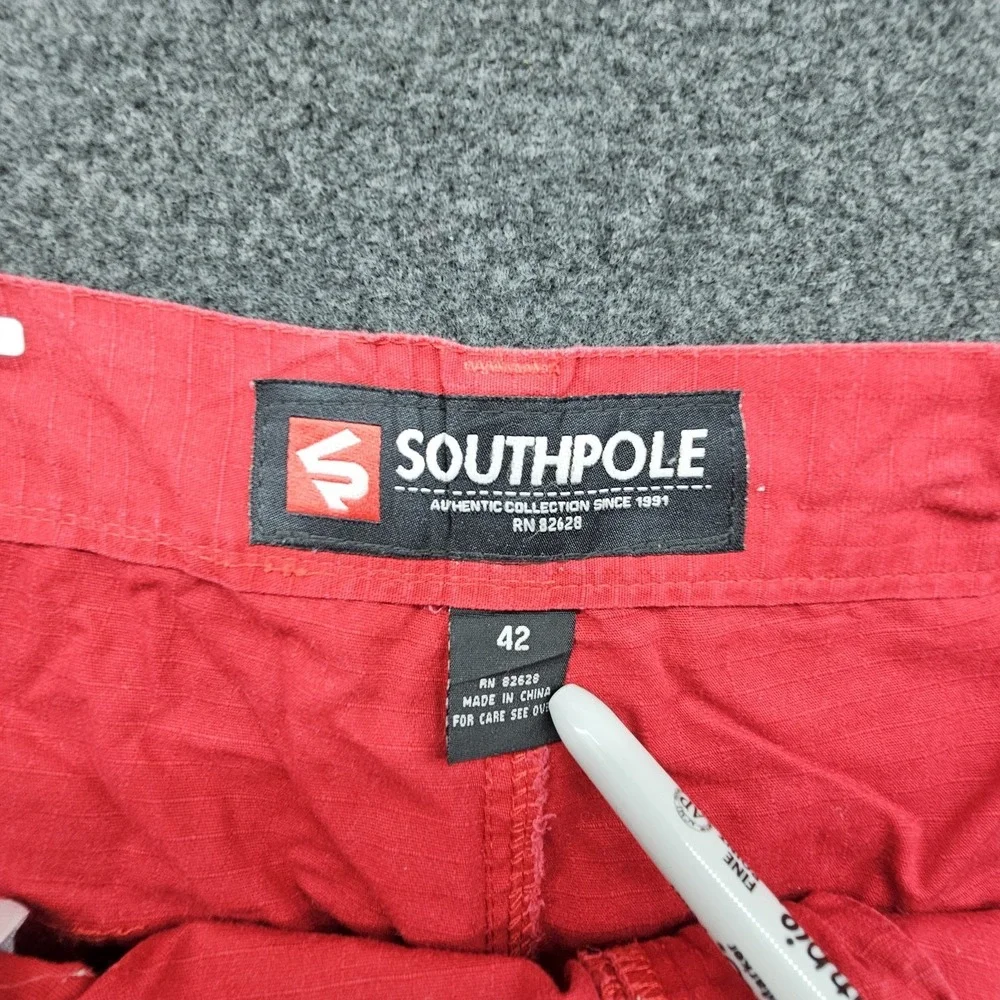 Vintage South Pole Cargo Shorts Mens sz 42 Red Ripstop Hip Hop Streetwear Baggy
